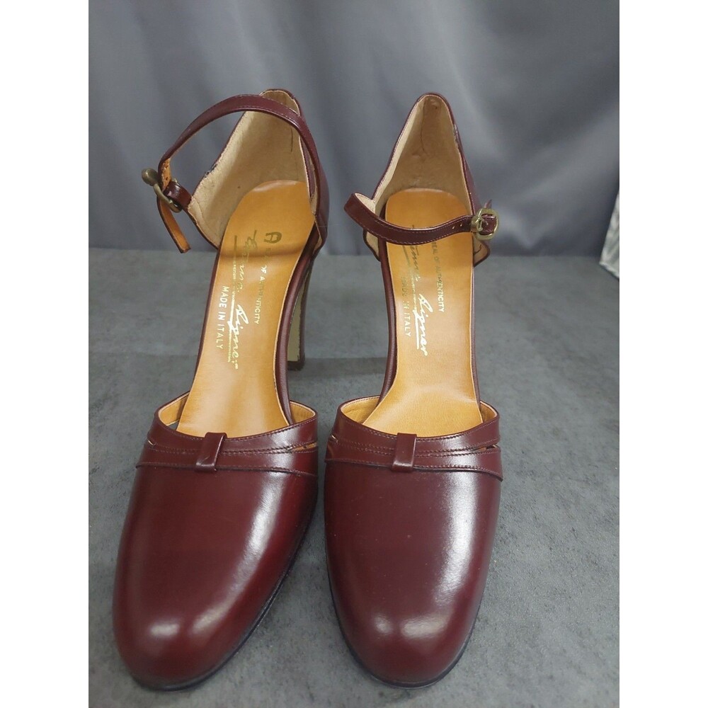 Etienne Aigner Mary Jane Heels With Strap Burgandy Size 7.5 N vintage In Box